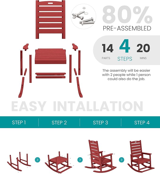 SERWALL Outdoor Rocking Chair Set of 2, Oversized HDPE Rocker, all Weather - Image 5