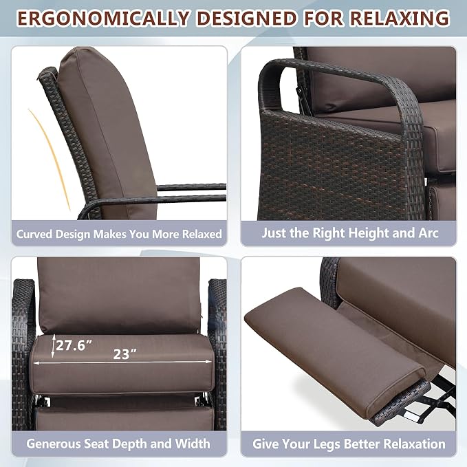 Outdoor Recliner, Aluminum Frame Patio Chaise Lounge Chairs - Image 6