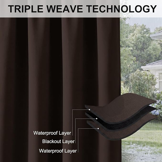 RYB HOME Outdoor Curtains for Patio Waterproof Privacy Thermal Insulated | - Image 6