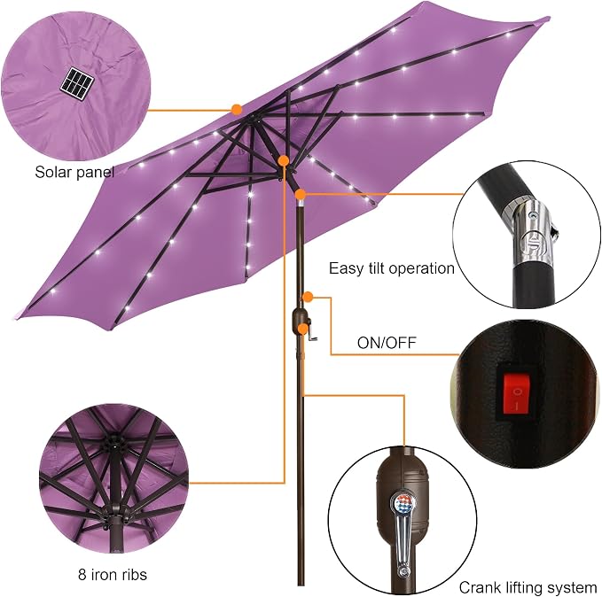 9 ft Solar Umbrella, Patio Umbrella - Image 2