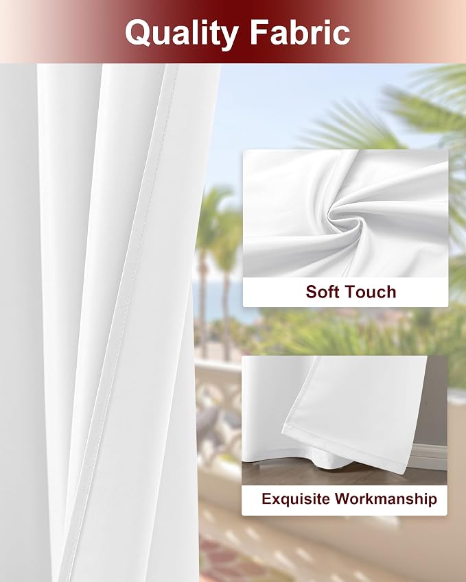 White Grommet Outdoor Curtains for Patio Waterproof 8 Pcs 54x108 In | - Image 4