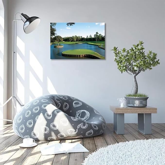 chenchenArt USA Golf Course Wall Art TPC Sawgrass Golf Course Pictures Canvas Prints Golf Wall Decor for Living Room Bedroom Bathroom Home Decorations Framed Ready to Hang(28''H x 44''W)
