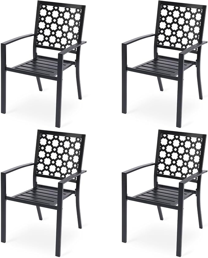 Patio Dining Chairs Set of 4, Stackable Metal High Back Chairs Set by Aoodor