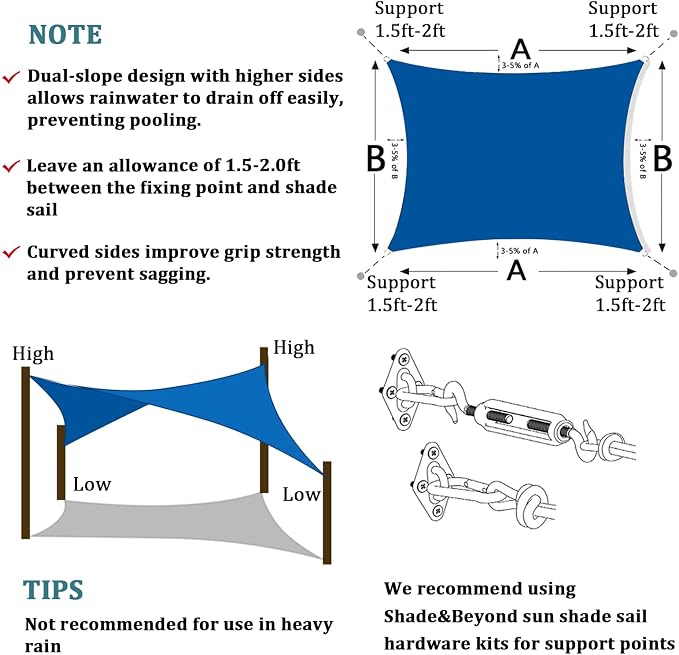 Shade&Beyond Custom Sun Shade Sail 20'x26'RectangleSun Sail Shades Patio UV - Image 6