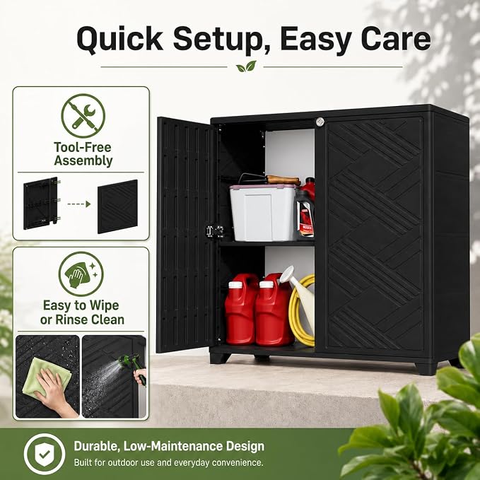 ADDOK Outdoor Storage Cabinet, 60 Gallon Waterproof Resin Patio Storage Cabinet - Image 8