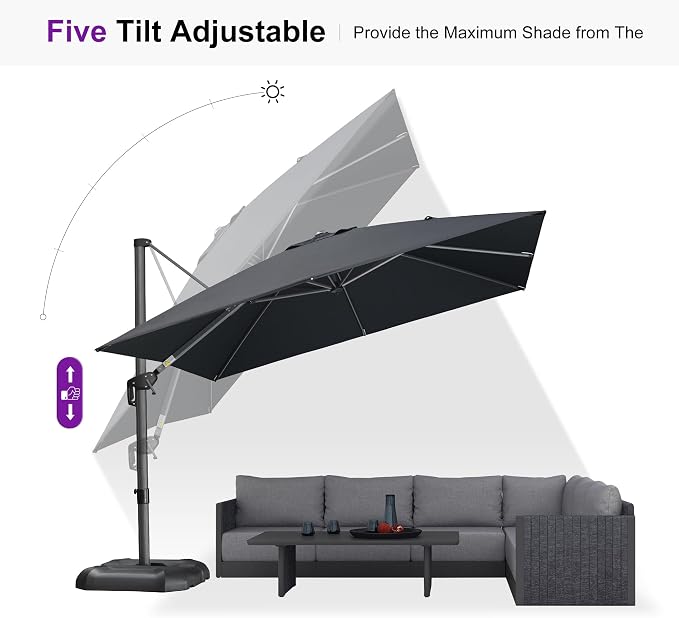 PURPLE LEAF Patio Umbrella Outdoor 10' x 10' Square Easy Assembly Black | Built - Image 6