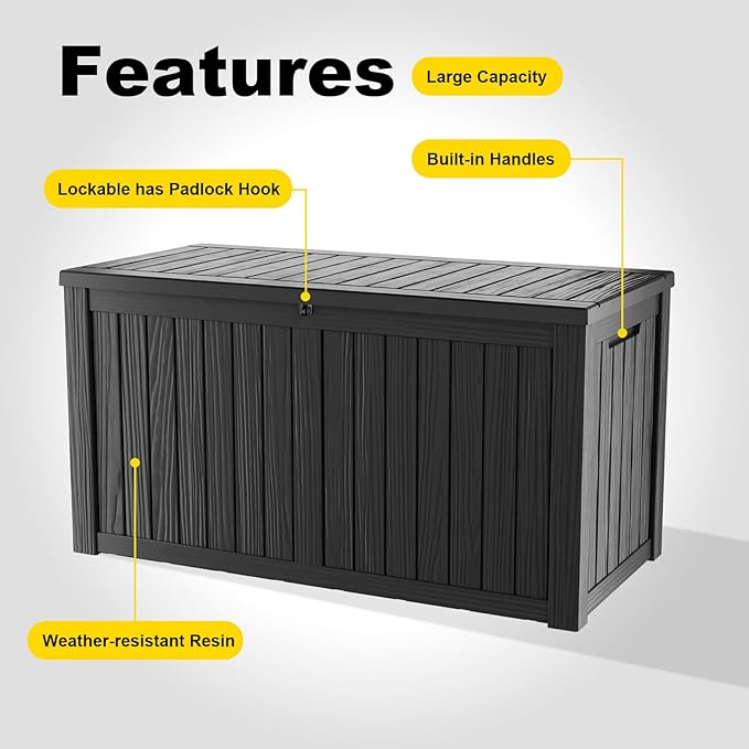 PatioZen 180 Gallon Resin Deck Box, Lockable Weatherproof Outdoor Storage Box - Image 6
