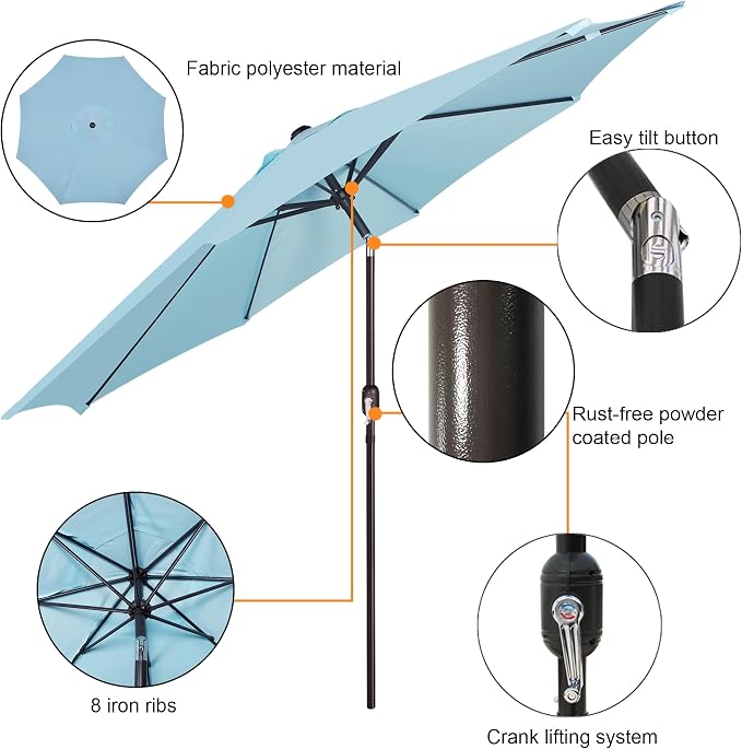 9' Outdoor Patio Umbrella, Outdoor Table Umbrella, Yard Umbrella, Market - Image 2