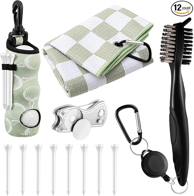 Liliful 12 Pcs Golf Accessories Kit, Include Golf Ball Bag with Hook Towel Tees Magnetic Ball Marker Divot Tool Cleaner Brush for Women Man Gifts