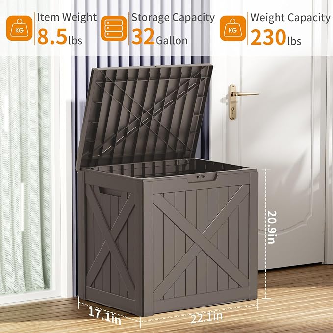 ROJIK 32 Gallon Outdoor Storage Housing Deck Box, Waterproof Patio Furniture - Image 2