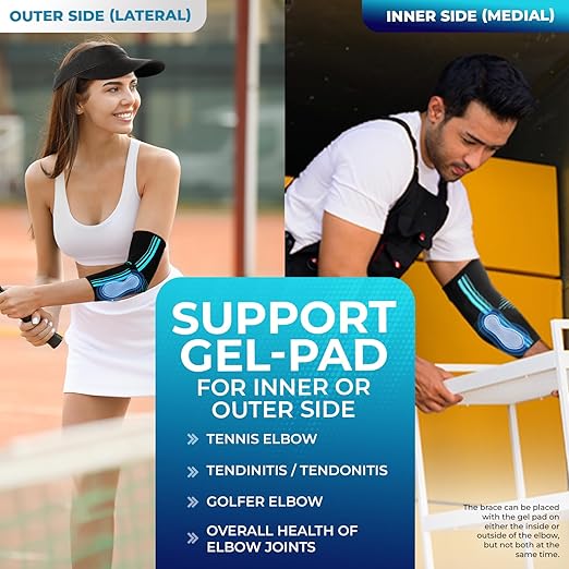 DR. BRACE® Elite Elbow Brace Support, Breathable Elbow Compression Sleeve with Gel Pad for Golfer's, Tennis Elbow & Tendonitis Treatment & Pain Relief 2024 (Black-Blue, Large)