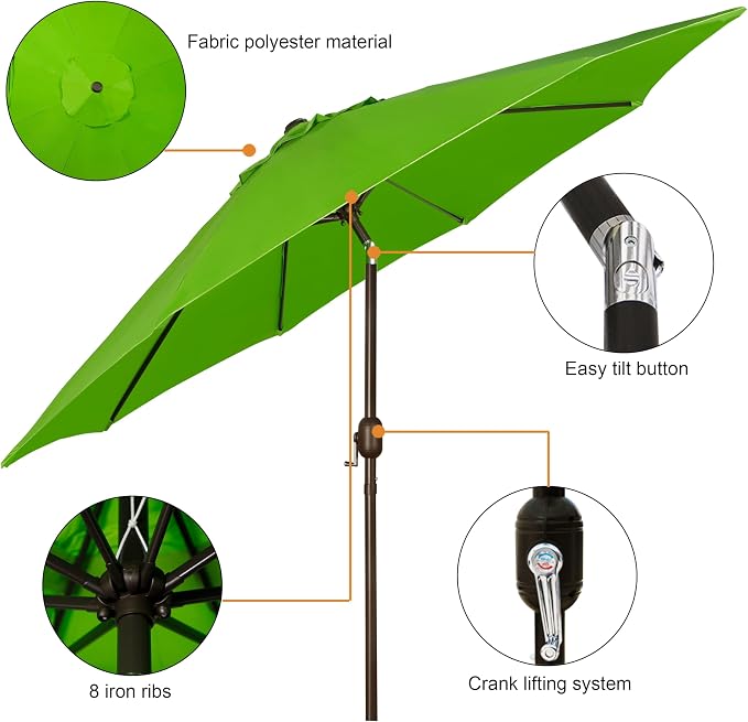 9' Outdoor Patio Umbrella, Outdoor Table Umbrella, Yard Umbrella, Market - Image 2