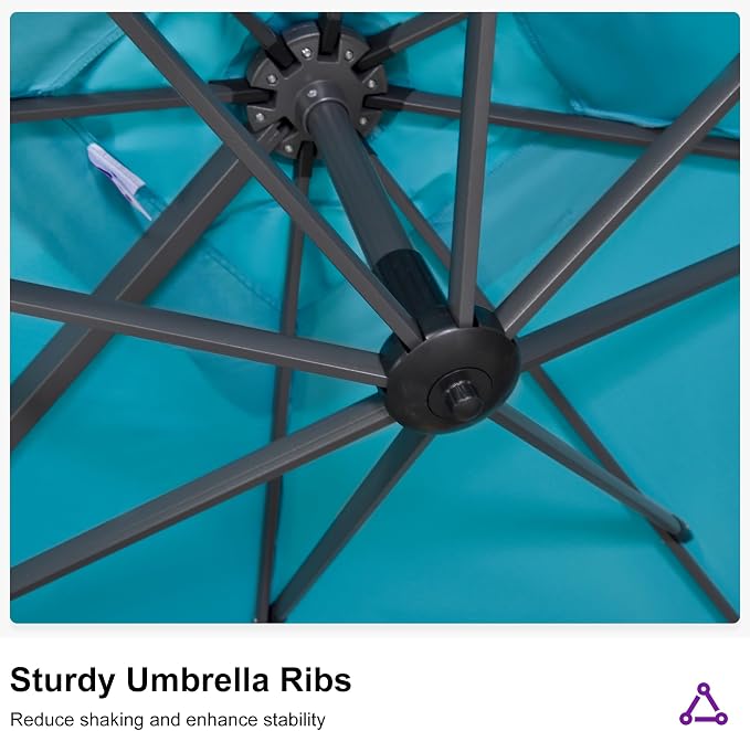 PURPLE LEAF Patio Telescopic Umbrella 11.5' x 11.5' Tilt Turquiose | Effortless - Image 9