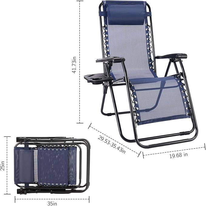 Sweetcrispy Zero Gravity Chairs Set of 2, Outdoor Folding Reclining Lounge Chair - Image 2
