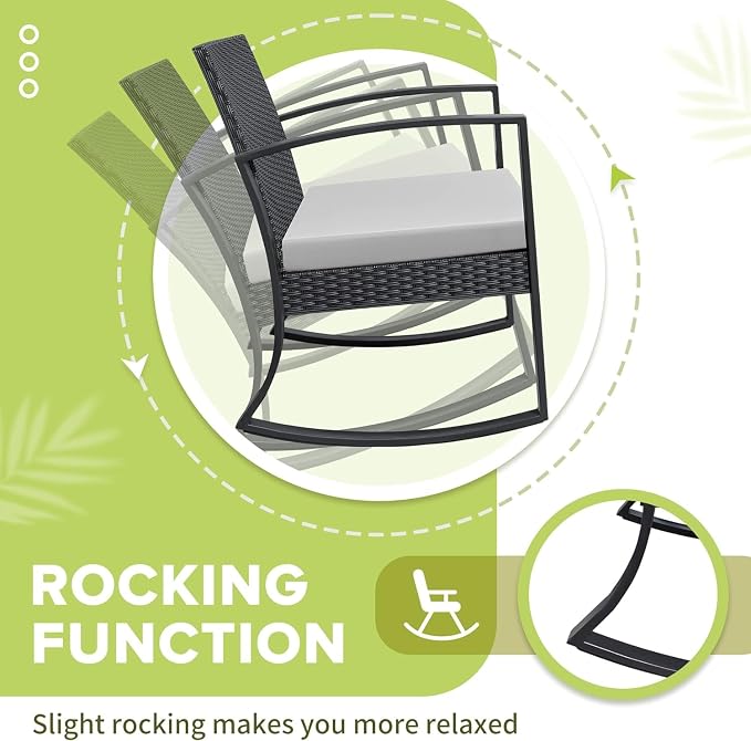 Homall Patio Furniture Set 3 Piece Resin Outdoor Bistro Set Rocking Patio Chairs - Image 4