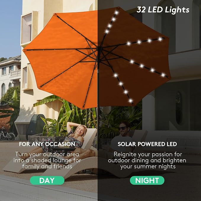 JEAREY 9' Patio Umbrella with Solar Lights, LED Umbrella, Tilt & Crank UV - Image 4