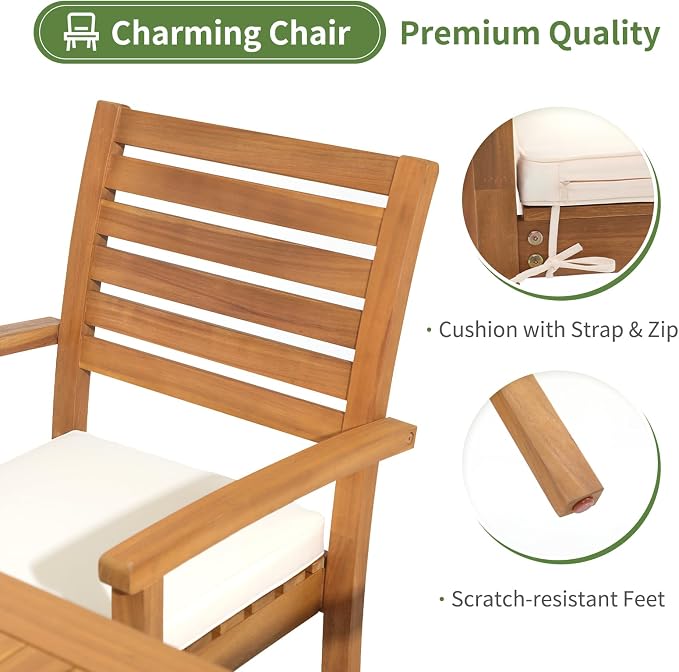 Stackable Patio Dining Chairs Set of 4, Acacia Wood, Stackable Design - Image 5