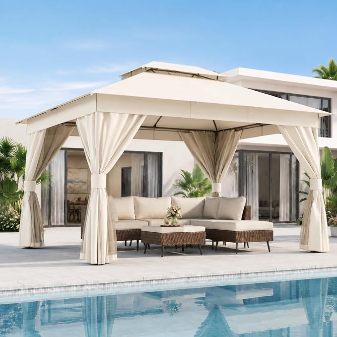 10'x13' Outdoor Gazebo, Heavy Duty Metal Frame Patio Canopy by LAUSAINTHOME