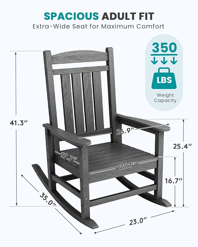 SERWALL Outdoor Rocking Chair Set of 4, Oversized Patio Rocking Chair, Porch - Image 3