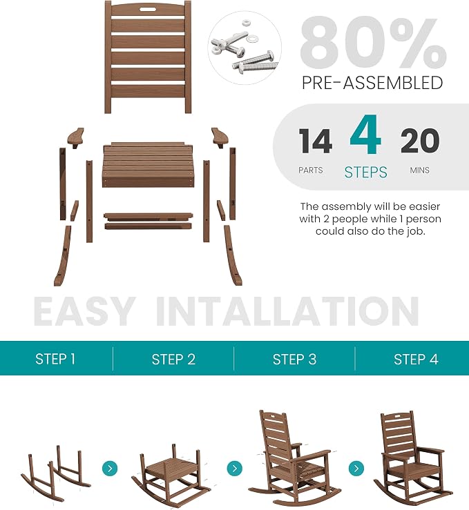 SERWALL Outdoor Rocking Chair Set of 6, Oversized HDPE Rocker, All Weather - Image 4