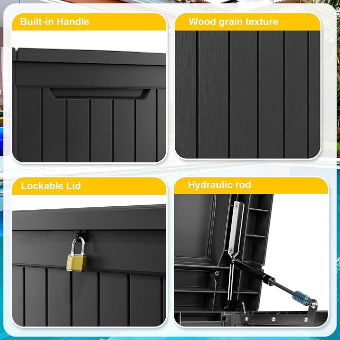 Deck Box - 280 Gallon Large Outdoor Storage Box, Waterproof Weatherproof Resin - Image 4