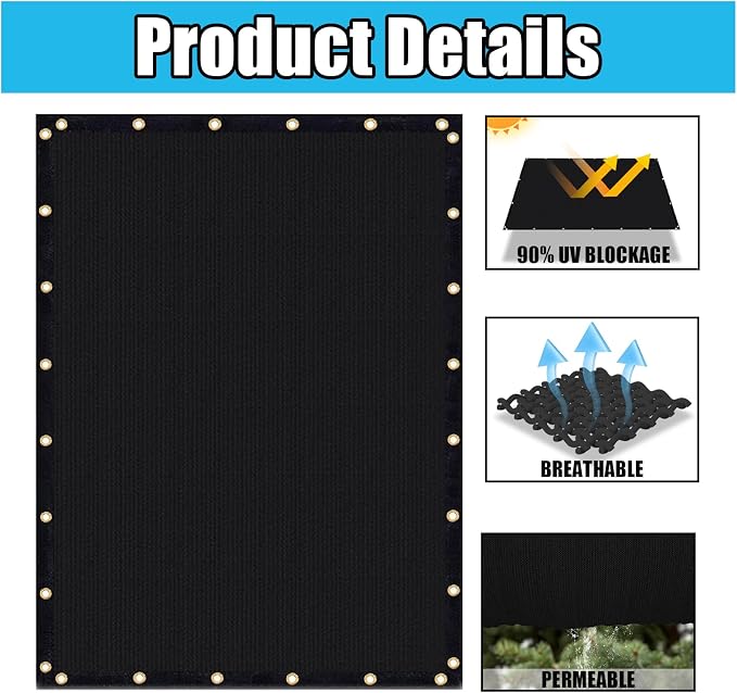 Amagenix 90% Shade Fabric 7'X 19' Black Sun Shade Cloth - Image 3
