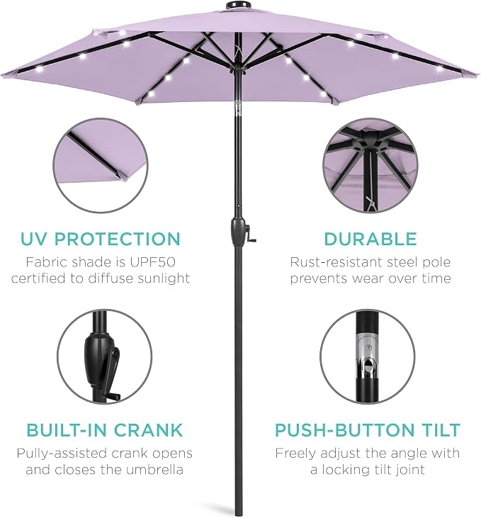 Best Choice Products 7.5ft Solar Umbrella LED Lighted Patio Umbrella, Table - Image 5