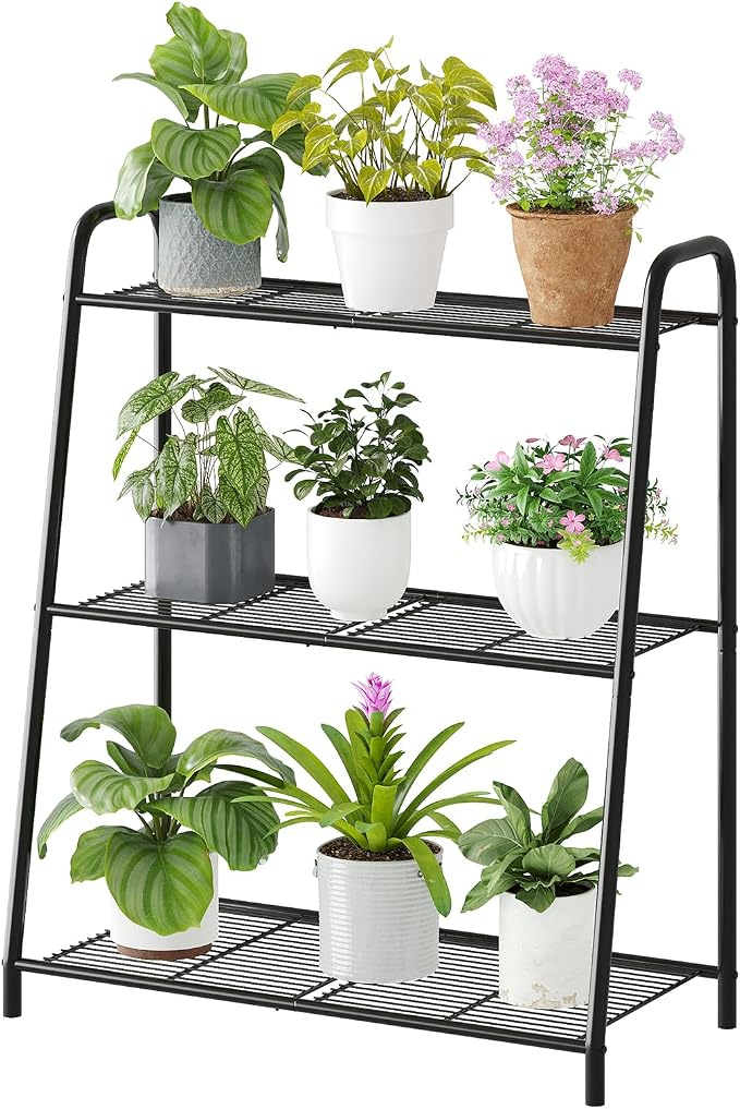 3-Tier Corner Plant Stand, Metal Black Flower Pot Rack, Indoor Outdoor Heavy by Wieghda