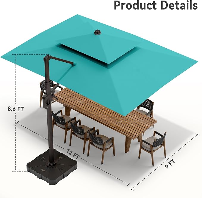 9' X 12' Cantilever Patio Outdoor Umbrella - Image 7