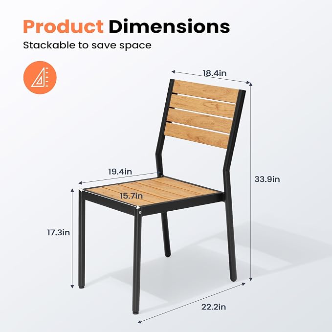 Pellebant Stackable Outdoor Patio Dining Chairs Set of 6 | Aluminum Armless - Image 3