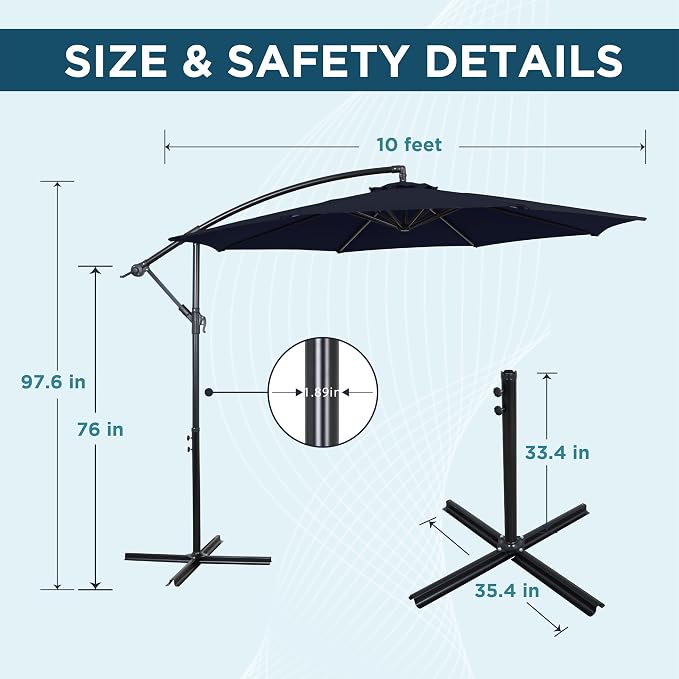 10FT Outdoor Offset Umbrella, Cantilever Patio Umbrella - Image 2