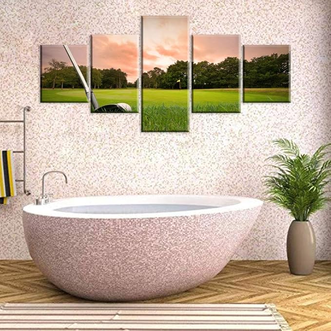 Wall Pictures for Living Room Golfing Sports Paintings Multi Panels Printed on Canvas Golf Field at Sundown Contemporary Artwork House Decor Giclee Framed Strethed Ready to Hang(50''W x 24''H)