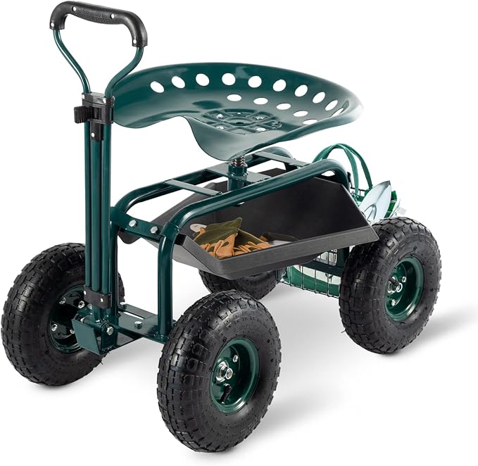 Garden Cart with Workseat Outdoor Gardening Carts with Seat, Heavy Duty Rolling by EnjoytheOutdoors