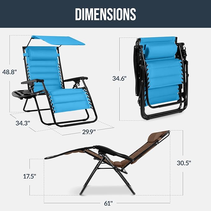Best Choice Products Oversized Padded Zero Gravity Chair w/Canopy Headrest Cup - Image 2