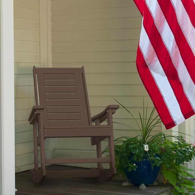 GREENVINES Outdoor Rocking Chairs Set of 2, HDPE Rocker, Dark Brown | Wood - Image 6