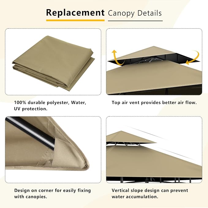 Grill Gazebo Canopy Replacement, 5 x 8 Ft, Khaki | Only Fits Model L-GG001PST-F - Image 4