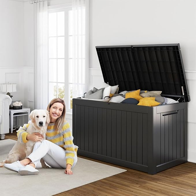 PatioZen 230 Gallon Resin Deck Box, Lockable Patio Outdoor Storage Box - Image 4