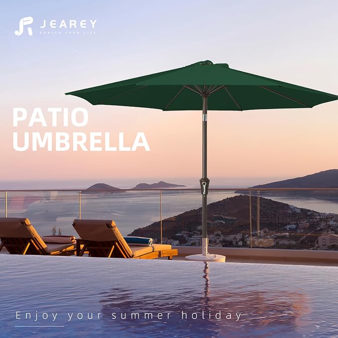 JEAREY 10 ft Outdoor Patio Umbrella w/Tilt and Crank, Dark Green | 8 Sturdy - Image 7