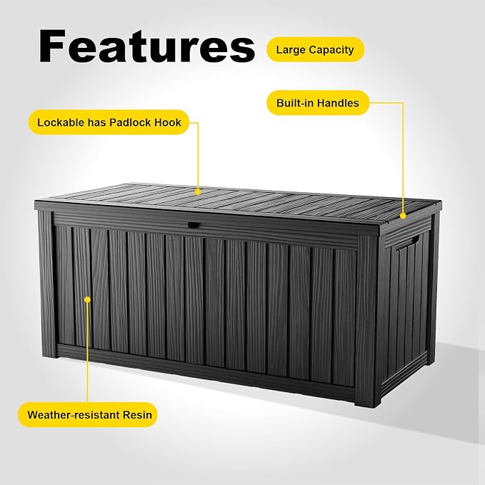 150 Gallon Waterproof Outdoor Storage Box, UV Resistant Resin Deck Box - Image 6