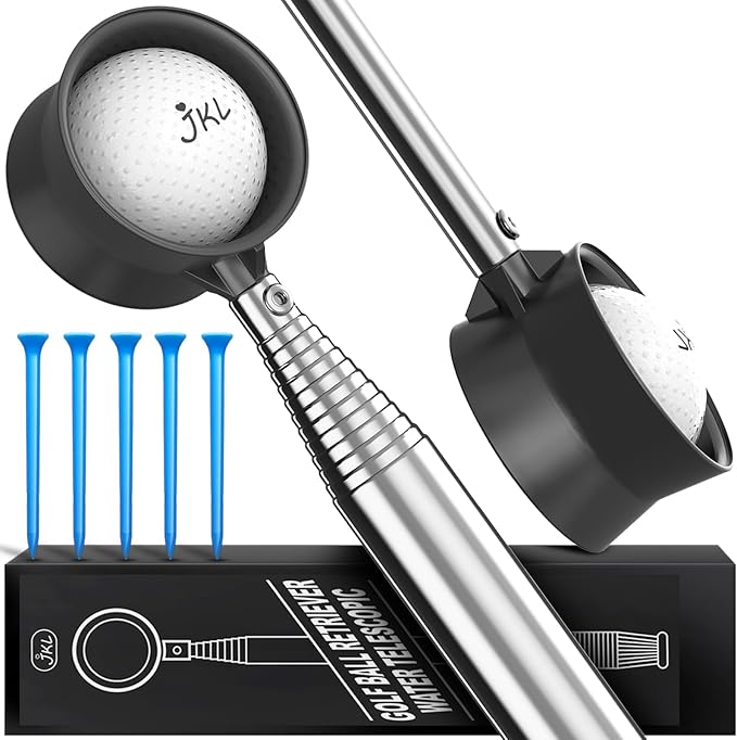 JKL 9Ft/12Ft Golf Ball Retriever for Water Telescopic, Stainless Steel Shaft, High Durability Double-Sided Ball Picker Upper Grabber, Golf Gifts for Golfers