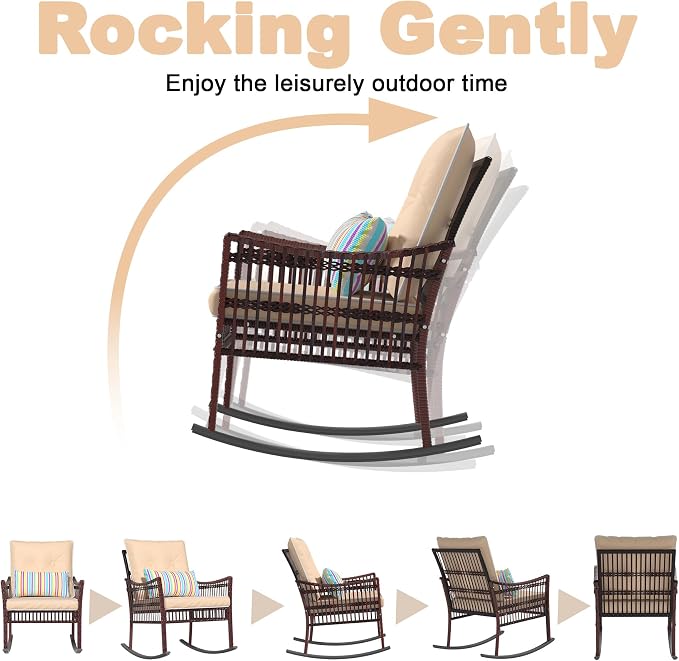 DECMICO 3-Piece Patio Furniture Set, Wicker Rocking Chairs - Image 4