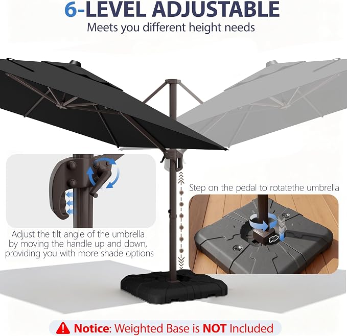 10' X 10' Patio Umbrella Cantilever Outdoor Rectangle Umbrella - Image 7