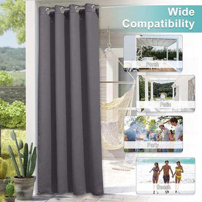 NICETOWN 2 Panels Blackout Grey Outdoor Curtains - Image 5