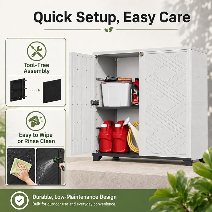 ADDOK Outdoor Storage Cabinet, 60 Gallon Waterproof Resin Patio Storage Cabinet - Image 6