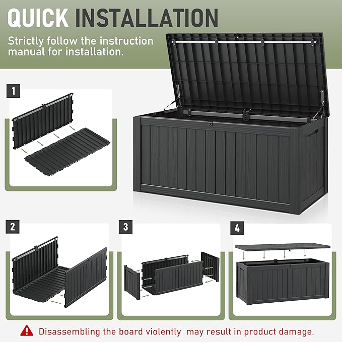 Outdoor Storage Box, 150 Gallon Large Outdoor Resin Deck Box, Storage - Image 8