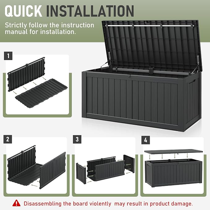 Outdoor Storage Box, 155 Gallon Large Outdoor Resin Deck Box, Storage - Image 7