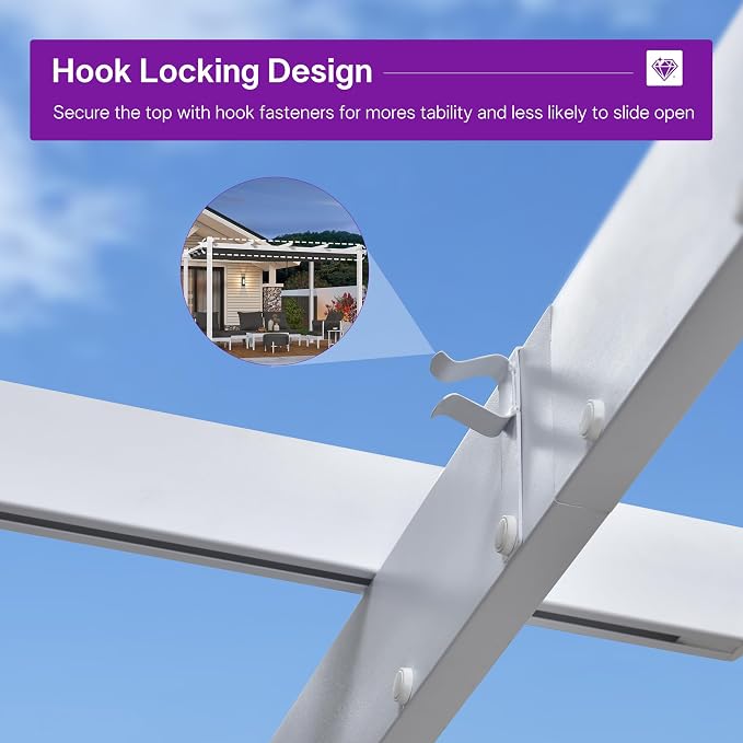 PURPLE LEAF Retractable Pergola 10' x 13' White Pergola, Extra Canopy, anchored - Image 8