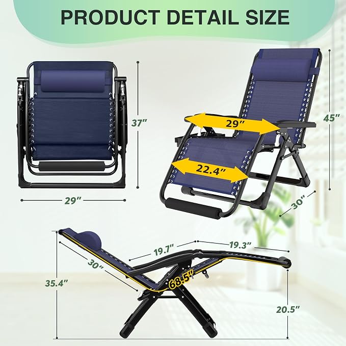 Suteck Oversized Zero Gravity Chair, 500LBS 29In XL Outdoor Recliner Chairs | - Image 2