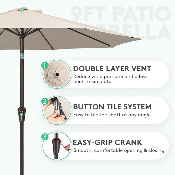 JEAREY 9FT Outdoor Patio Umbrella, Market Umbrella, Tilt & Crank UV Protection - Image 2