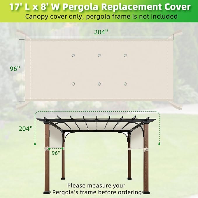 NOVINO Pergola Shade Cover Pergola Replacement Canopy Cover, w/Drainage Holes - Image 2